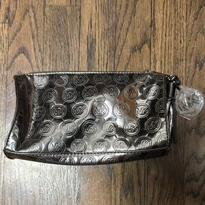 Michael Kors Metallic Silver Logo Clutch/Makeup Bag